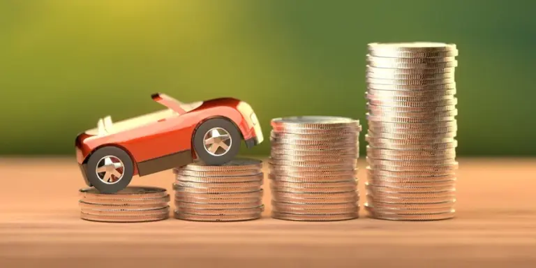 a toy car on a stack of rising coins