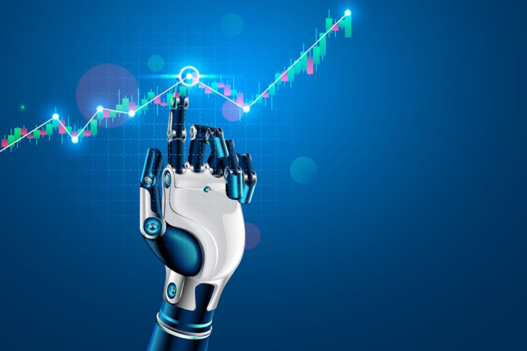 a robot hand touching a graph indicating ai in finance