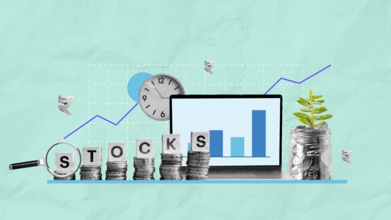 a laptop with stacks of coins and a clock depicting investment strategy